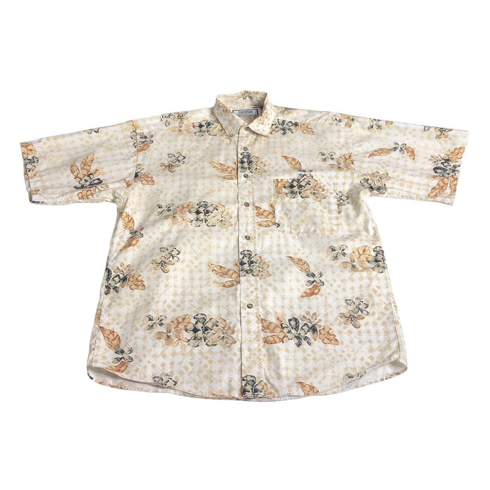 Vintage 90s Career Club Hawaiian Shirt Mens Medium Floral Pocket Short Sleeve
